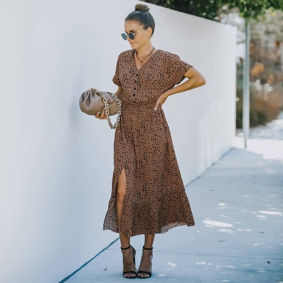 LAST ONE! ePretty Brown/Black Leopard Print Midi Dress SMALL - Picture 2 of 7